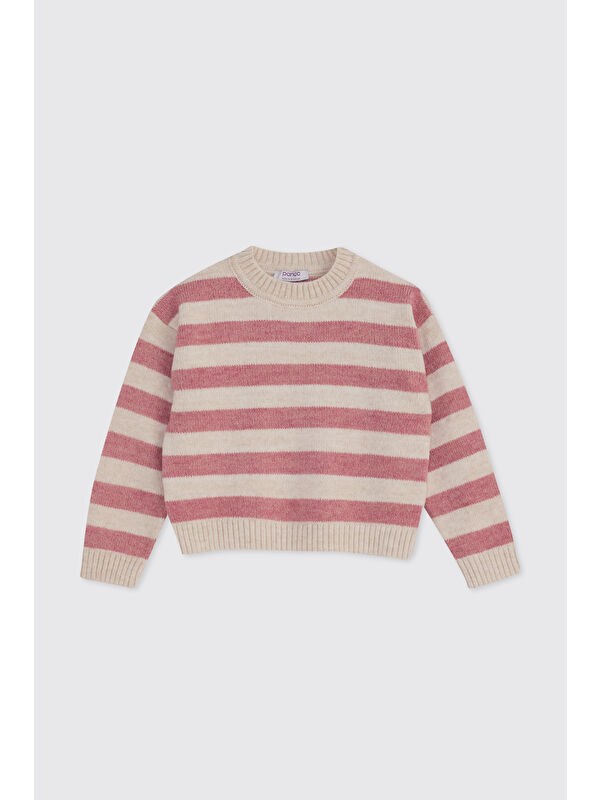 Panço Kız Bebek Çizgili Triko Pembe Kazak