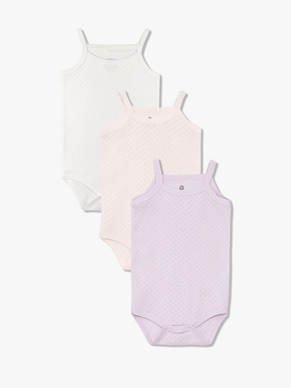 Luggi Baby Kare Yaka Pamuklu İp Askılı Kız Bebek Jakarlı Çıtçıtlı Body 3'lü