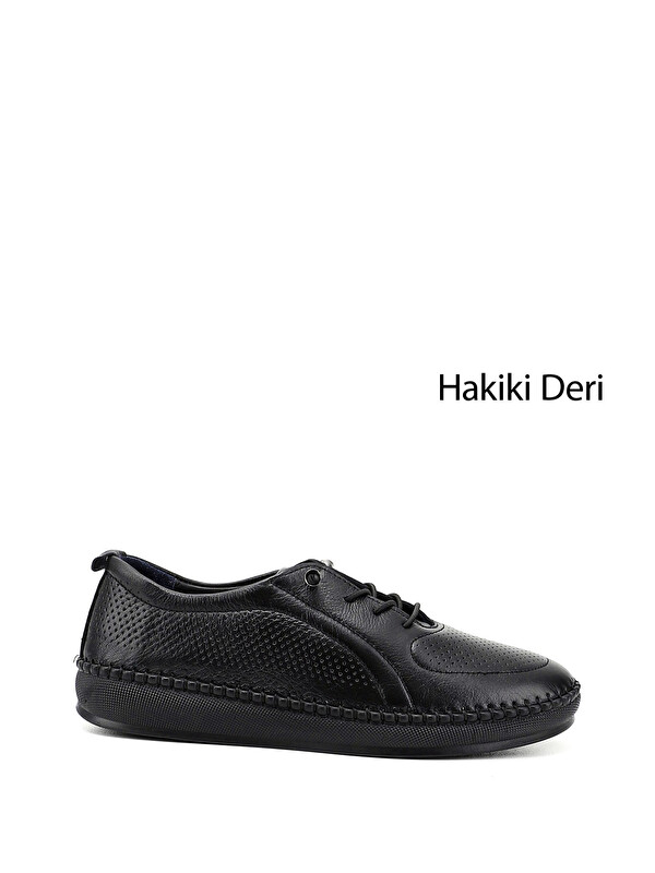 GÖNDERİ(R) Kadın AÇIK SİYAH Lastik Bağcıklı Hakiki Deri Comfort Ayakkabı