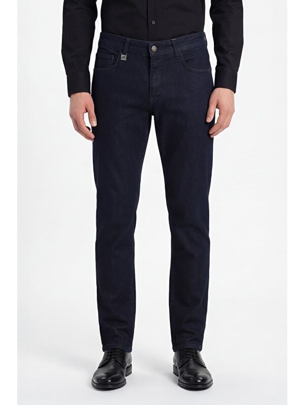 Sabri Özel Erkek Lacivert Normal Kesim Regular Fit Beş Cep Normal Bel Denim Pantolon