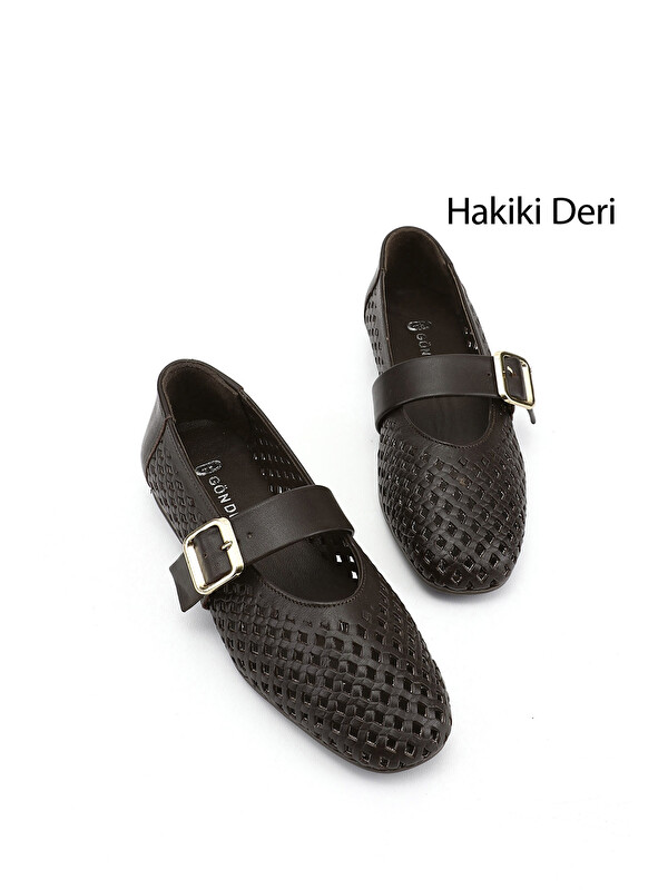 GÖNDERİ(R) Kadın TÜTÜN KAHVE Baskılı Hakiki Deri Babet