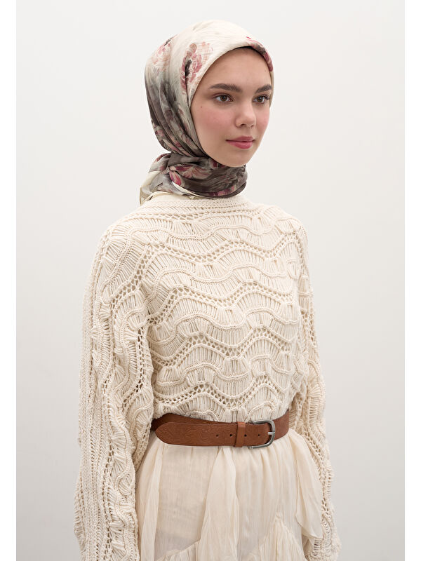 Fresh Scarfs Marıelle Desen Pamuklu Viskon Eşarp Bej