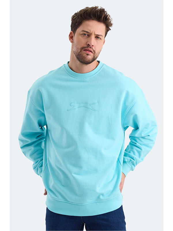 SLAZENGER VADIK Oversize Erkek Turkuaz Sweatshirt