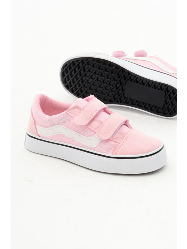 Çocuk Unisex Pembe Kauçuk Taban Keten Cırtlı Spor Ayakkabı - Görsel 5