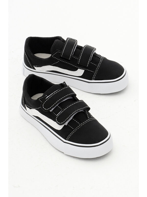 Çocuk Unisex Siyah Kauçuk Taban Keten Cırtlı Spor Ayakkabı - Görsel 4