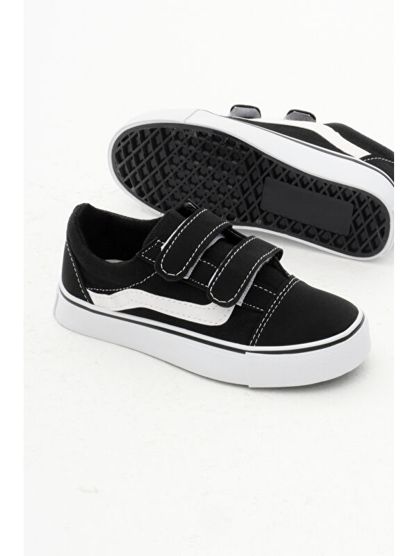 Çocuk Unisex Siyah Kauçuk Taban Keten Cırtlı Spor Ayakkabı - Görsel 5