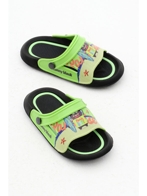 Erkek Çocuk Yeşil Poli Taban Tropical Desenli Terlik - Görsel 4