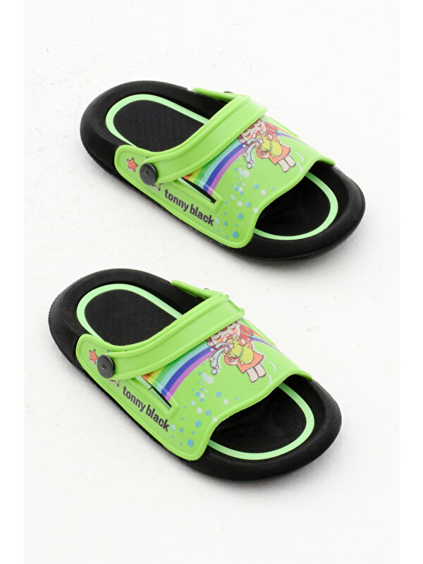 Kız Çocuk Yeşil Poli Taban Desenli Terlik - Görsel 5