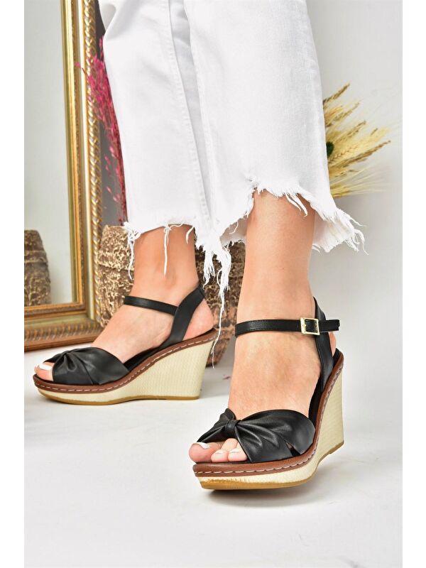 M674040409 Siyah Dolgu Taban Kadın Ayakkabı - Görsel 3