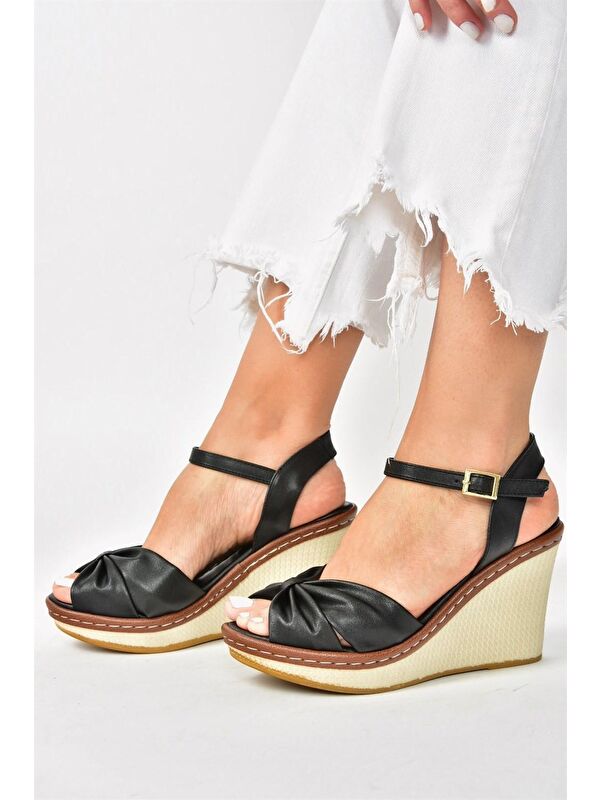 M674040409 Siyah Dolgu Taban Kadın Ayakkabı - Görsel 4