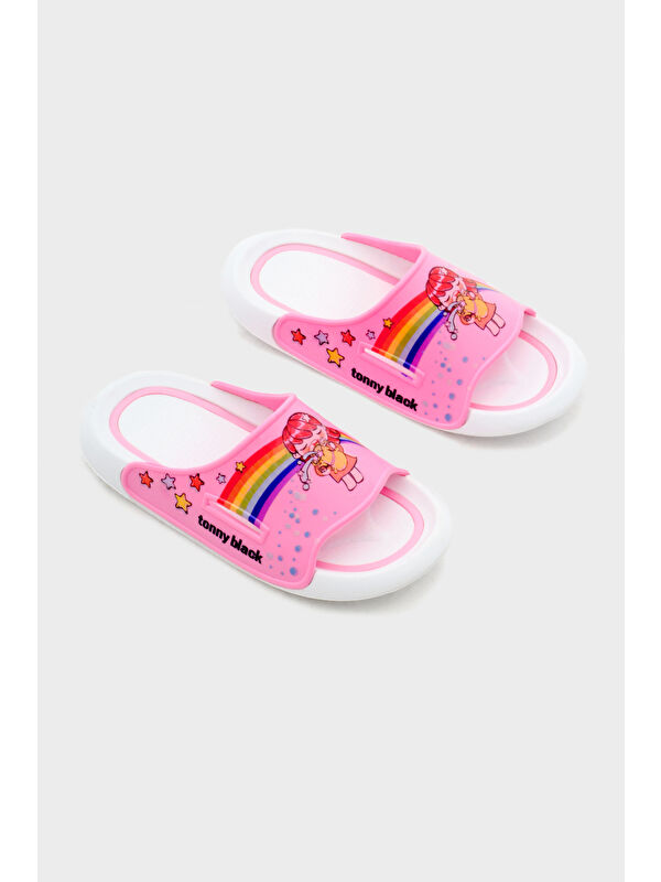 Kız Çocuk Pembe Poli Taban Desenli Terlik - Görsel 4