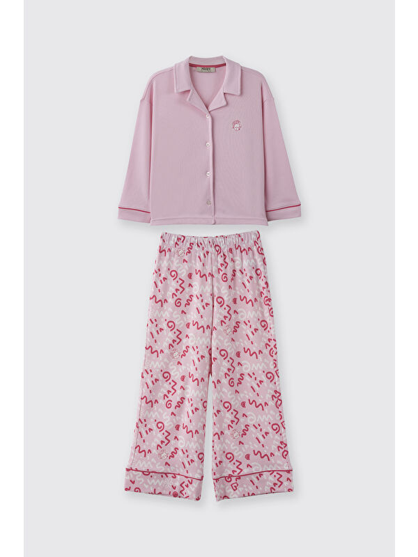 Panço Kız Çocuk Bol Paça Pembe Pijama Takımı