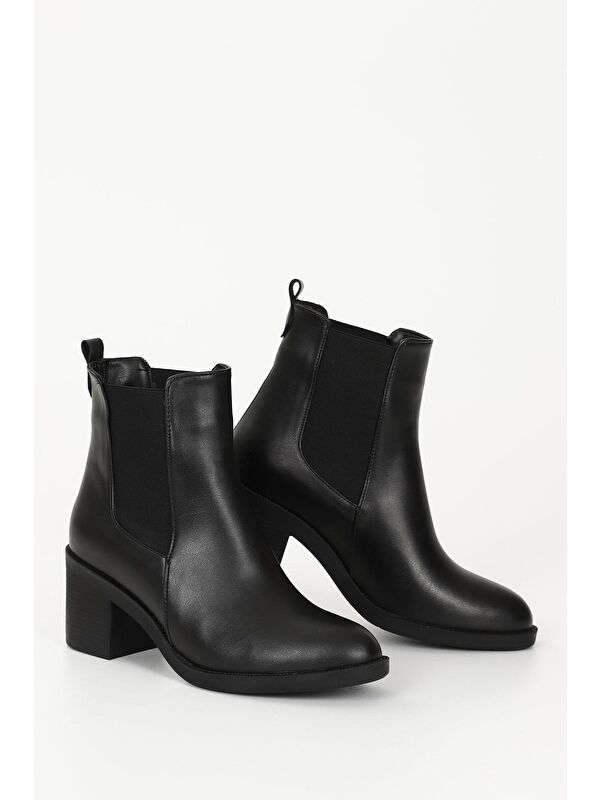 SİYAH Yuvarlak Burun Topuklu Kadın Günlük Bot 35763 - Görsel 8