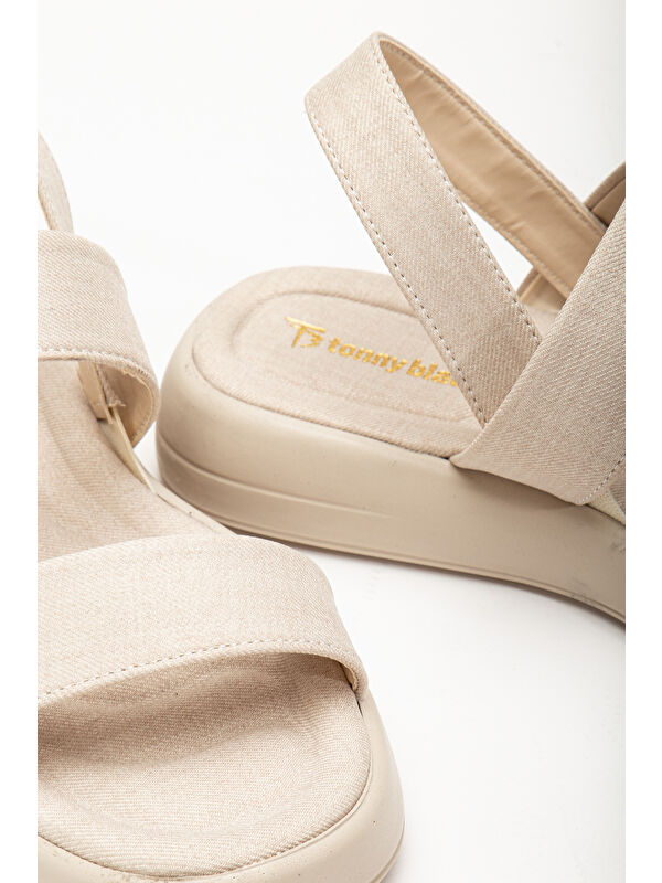 Kadın Vizon Keten Rahat Kalıp Poli Taban Çift Bantlı Sandalet - Görsel 4