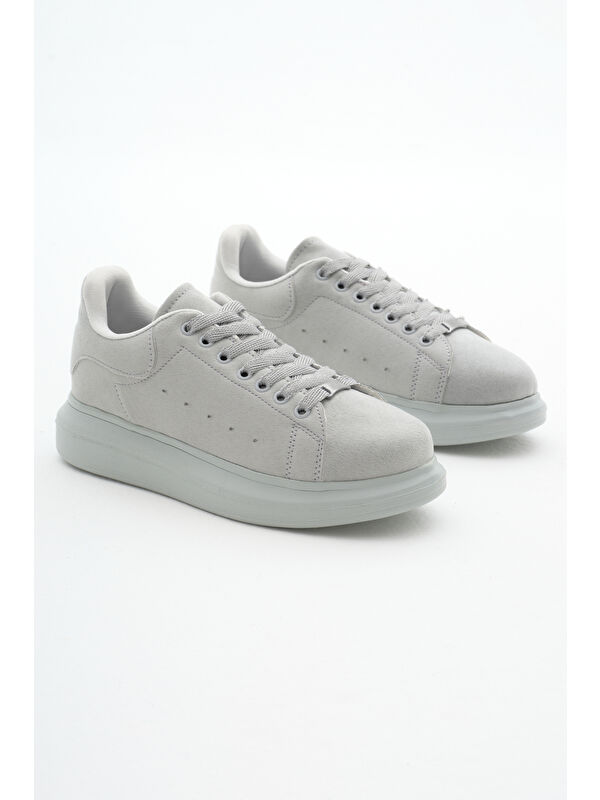 Unisex Buz Süet Rahat Kalıp Yüksek Taban Bağcıklı Spor Ayakkabı - Görsel 4