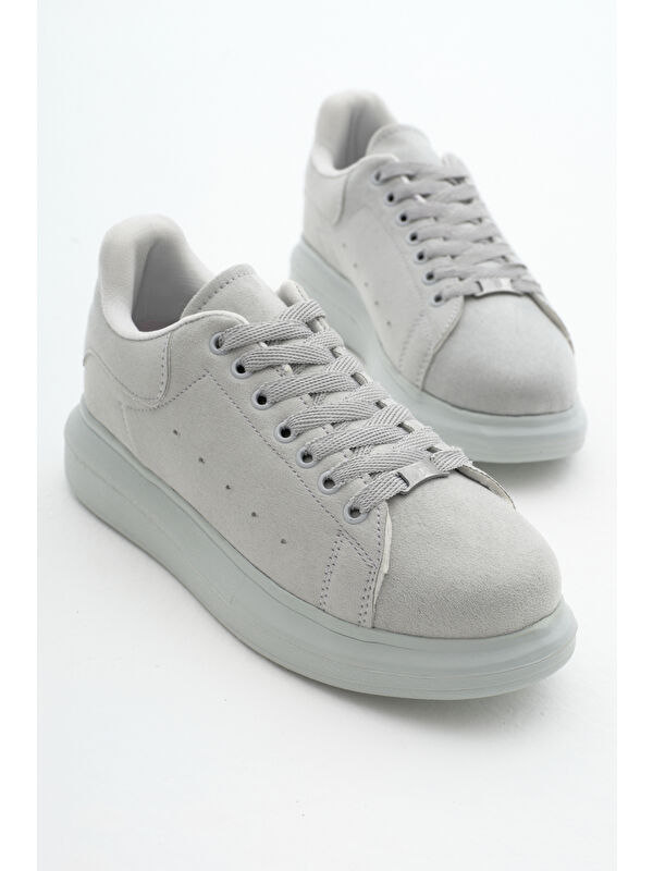 Unisex Buz Süet Rahat Kalıp Yüksek Taban Bağcıklı Spor Ayakkabı - Görsel 5