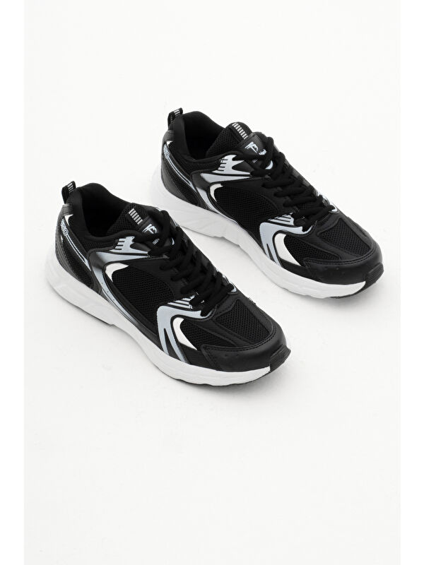 Unisex Siyah Rahat Kalıp Faylon Taban Bağcıklı Spor Ayakkabı - Görsel 4