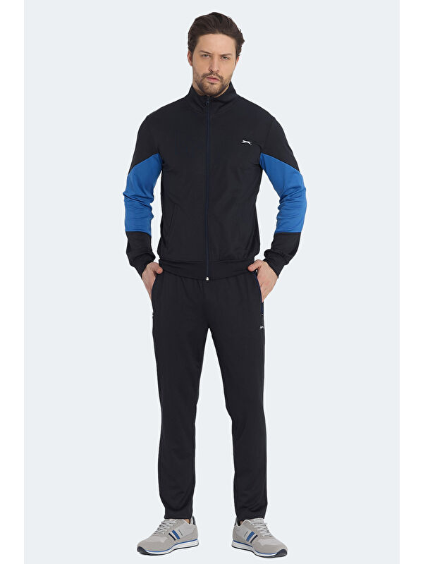 SLAZENGER RAPID Erkek Fermuarlı Dik Yaka Cepli Lacivert Eşofman Takımı