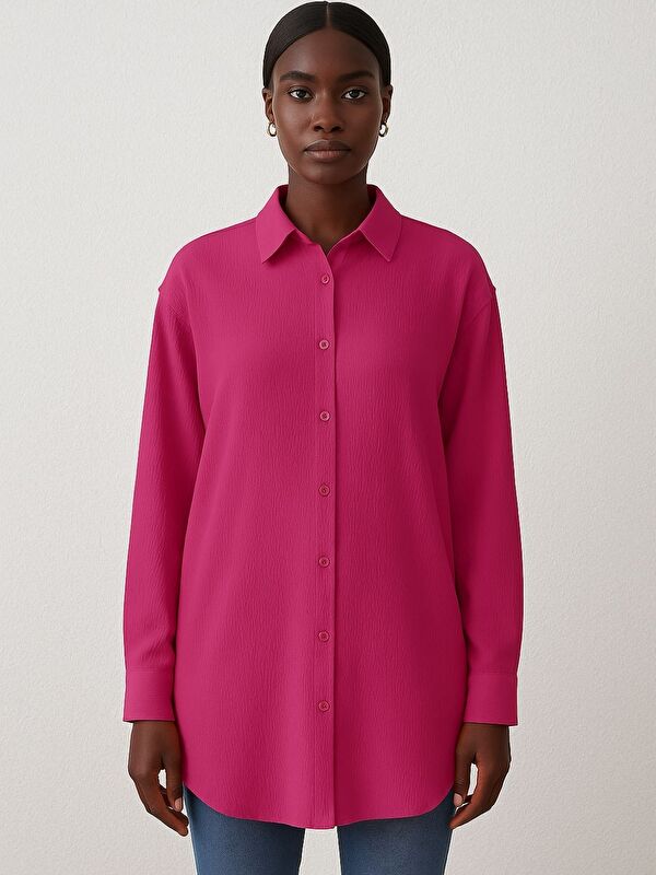 Trendseninle Kadın Fuşya Oversize Uzun Gömlek