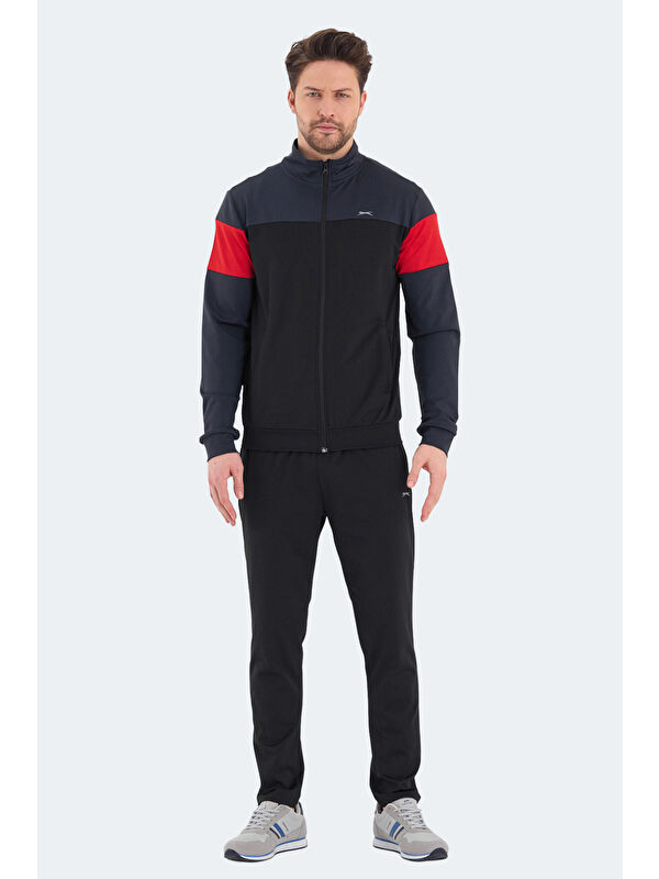 SLAZENGER RANSU Erkek Fermuarlı Dik Yaka Cepli Koyu Gri Eşofman Takımı