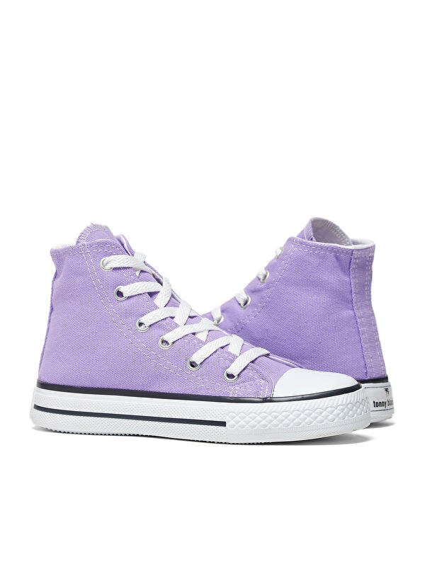 Çocuk Unisex Lila Rahat Kalıp Bağcıklı Uzun Spor Ayakkabı - Görsel 4