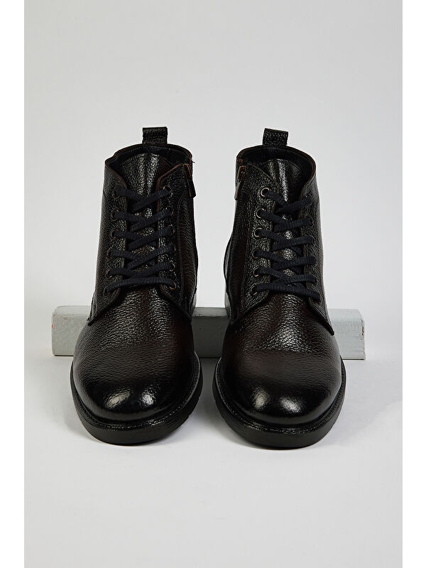 Erkek Kahve Rahat Kalıp Hakiki Deri Bağcıklı ve Fermuarlı Bot - Görsel 4