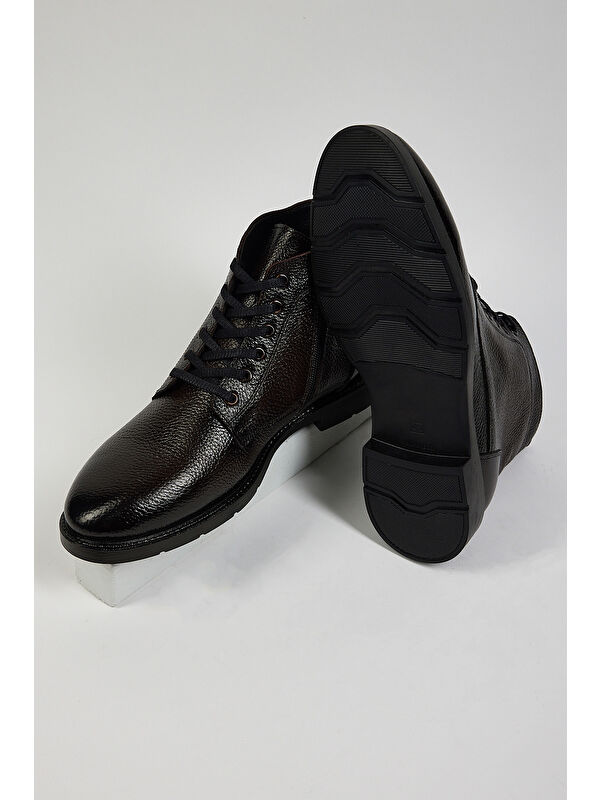 Erkek Kahve Rahat Kalıp Hakiki Deri Bağcıklı ve Fermuarlı Bot - Görsel 6