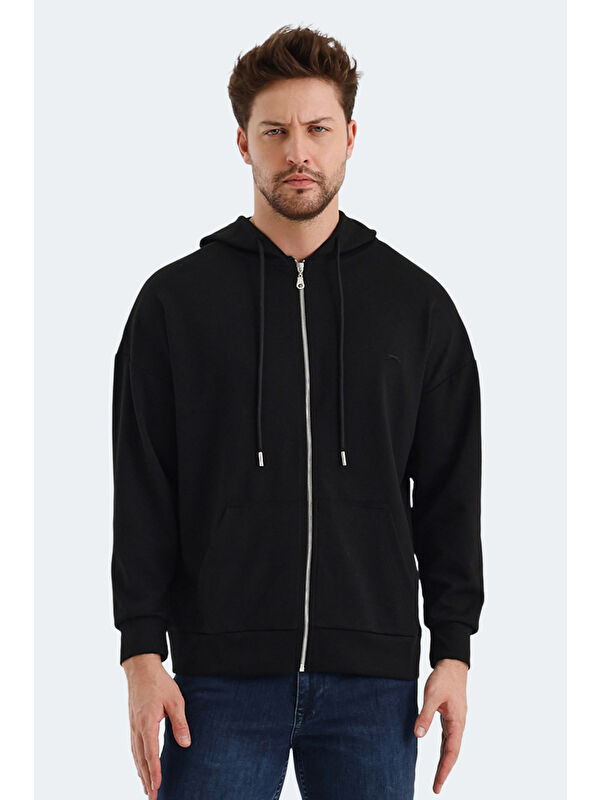 SLAZENGER VALTER Erkek Fermuarlı Sweatshirt Hırka Siyah