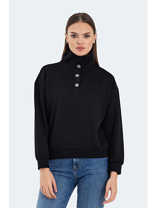 SLAZENGER VIDAL Oversize Kadın Siyah Sweatshirt