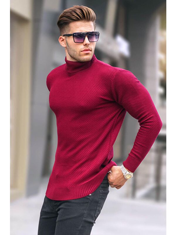 Madmext Bordo Balıkçı Yaka Kazak 5989