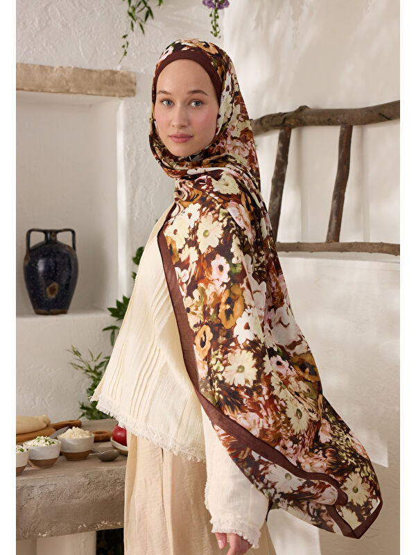 Fresh Scarfs Beauty Blossom Desen Rami Şal Bordo