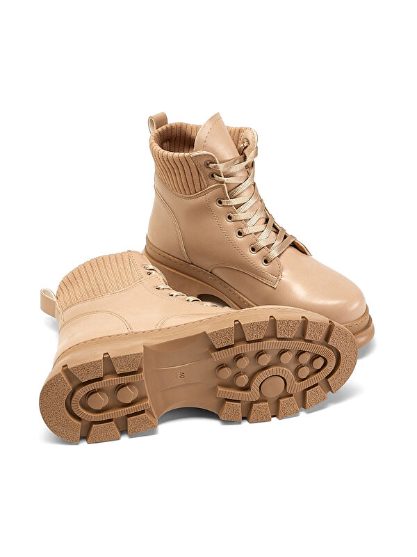 Kadın Nude Cilt Kalın Termo Taban Bileği Lastikli Bağcıklı Bot - Görsel 6