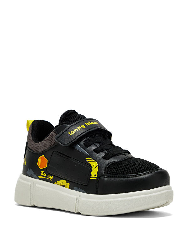 Çocuk Unisex Siyah Sarı Rahat Kalıp Cırtlı Ayakkabı - Görsel 5