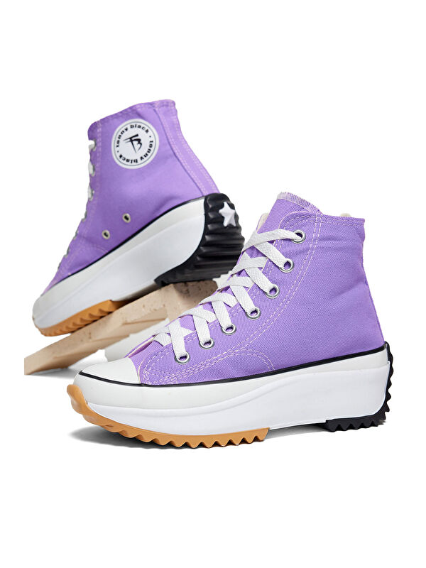 Unisex Lila Rahat Kalıp Bağcıklı Uzun Spor Ayakkabı - Görsel 4