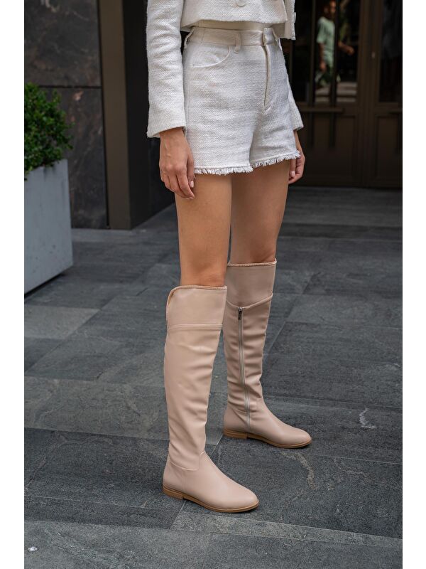 Vizon Kadın Taş Detaylı Uzun Deri Kadın Çizme - Görsel 3