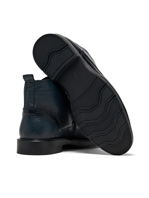 Erkek Lacivert Rahat Kalıp Hakiki Deri Bağcıklı ve Fermuarlı Bot - Görsel 5