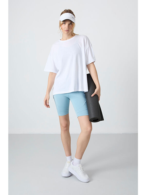 Tommylife Beyaz Penye Modal Yumuşak Tuşeli Oversize Fit Basic Kadın Tişört- 97285