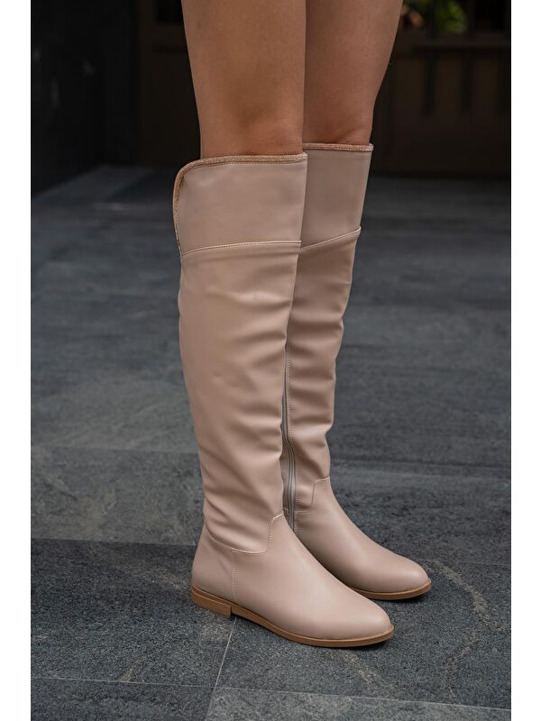 Vizon Kadın Taş Detaylı Uzun Deri Kadın Çizme - Görsel 4