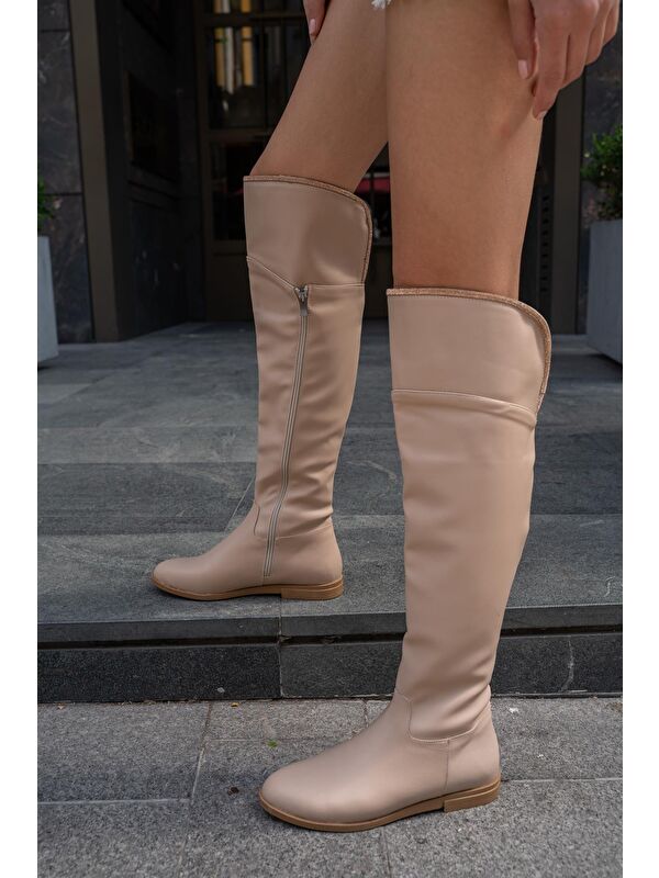 Vizon Kadın Taş Detaylı Uzun Deri Kadın Çizme - Görsel 5