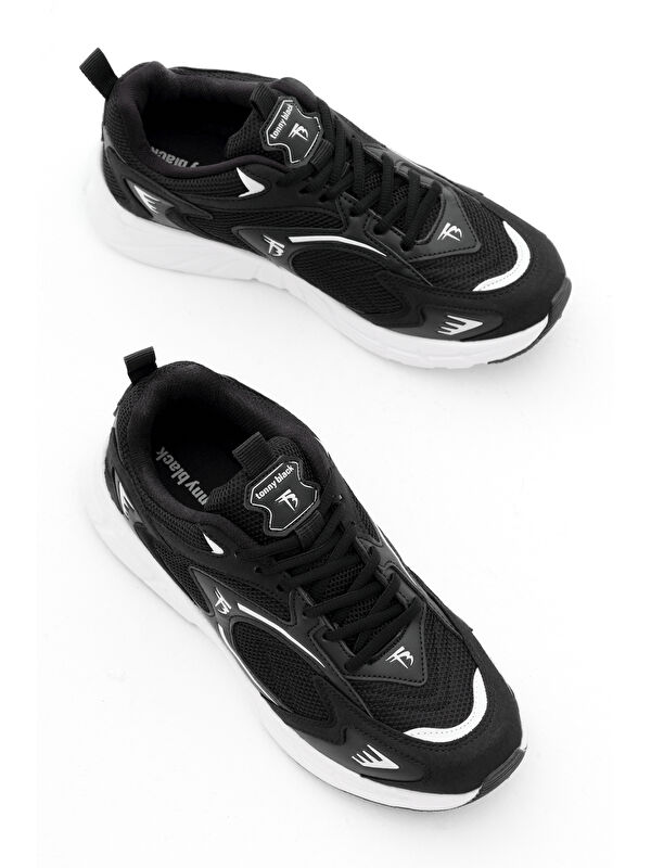 Unisex Siyah Beyaz Rahat Kalıp Yüksek Faylon Taban Bağcıklı Spor Ayakkabı - Görsel 4