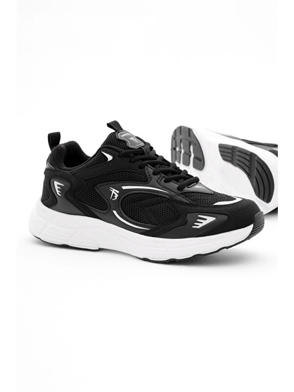 Unisex Siyah Beyaz Rahat Kalıp Yüksek Faylon Taban Bağcıklı Spor Ayakkabı - Görsel 5