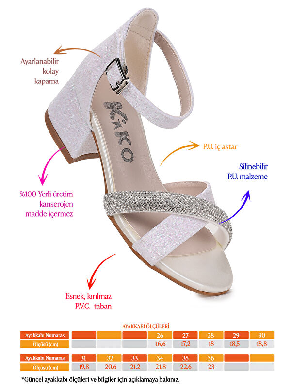 Tanda Kum Simli Kız Çocuk 4 Cm Topuklu Sandalet Abiye Ayakkabı - Görsel 3