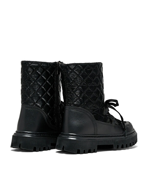 Çocuk Unisex Siyah Termo Taban Kapitone Dikişli Fermuar Detaylı Kar Botu - Görsel 4