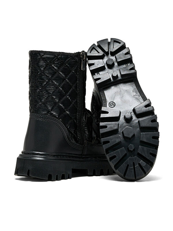 Çocuk Unisex Siyah Termo Taban Kapitone Dikişli Fermuar Detaylı Kar Botu - Görsel 5