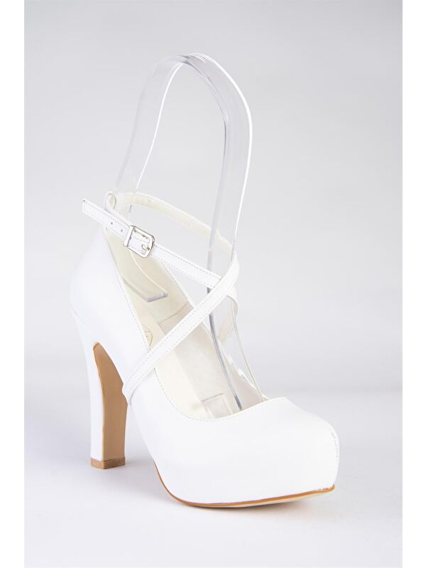 Beyaz Platform Topuklu Kadın Abiye Ayakkabı M348007609 - Görsel 5
