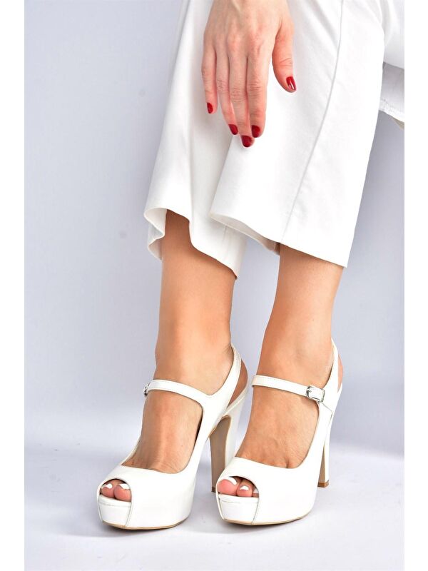 Beyaz Platform Topuklu Kadın Abiye Ayakkabı M348007009 - Görsel 3