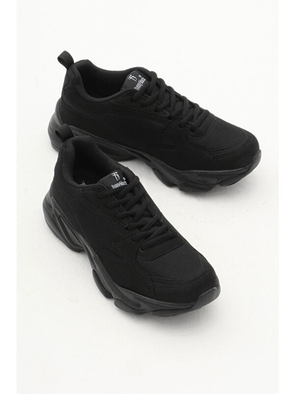 Unisex Siyah Rahat Kalıp Yüksek Poli Taban Bağcıklı Spor Ayakkabı - Görsel 4