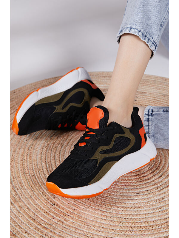 Unisex Siyah Turuncu Rahat Kalıp Yüksek Taban Bağcıklı Spor Ayakkabı - Görsel 3