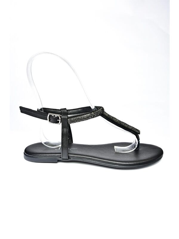 Siyah Taş Detaylı Parmak Arası Sandalet M272025009 - Görsel 5