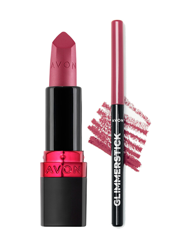 AVON Ultra Mat Ruj Mauve Matters ve Glimmerstick Dudak Kalemi Pink Bouquet Paketi